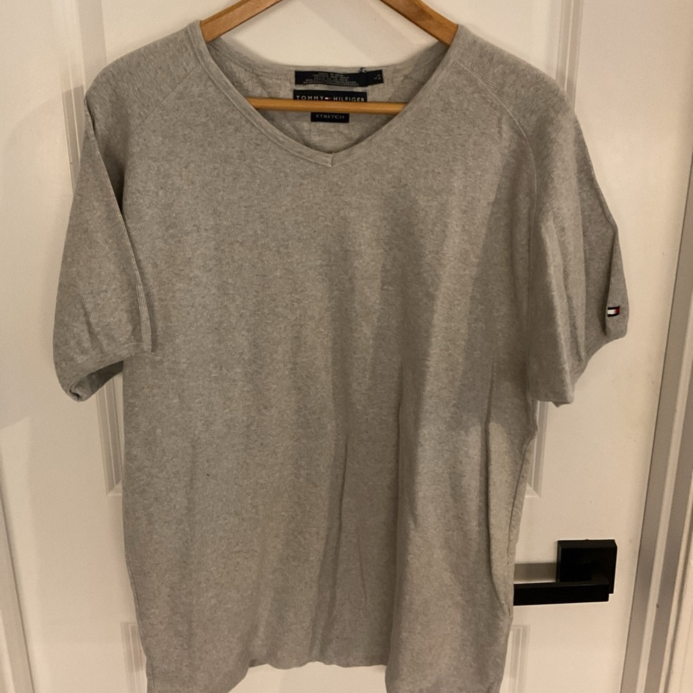 Tommy Hilfiger Stretch - Short Sleeve V-Neck Shirt - Gray - Men’s Size Large